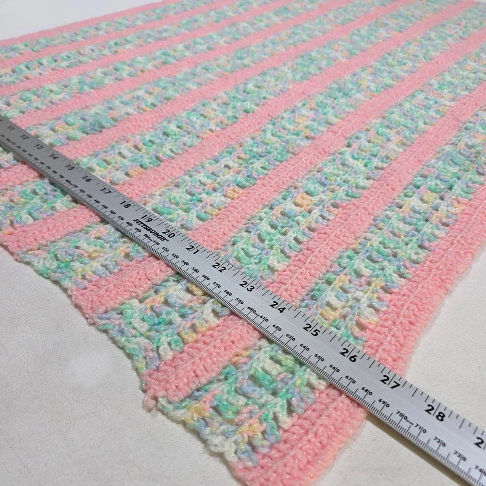 Unbranded Crochet Baby Blanket Unisex OS Pink Multicolor Striped Handmade Knit